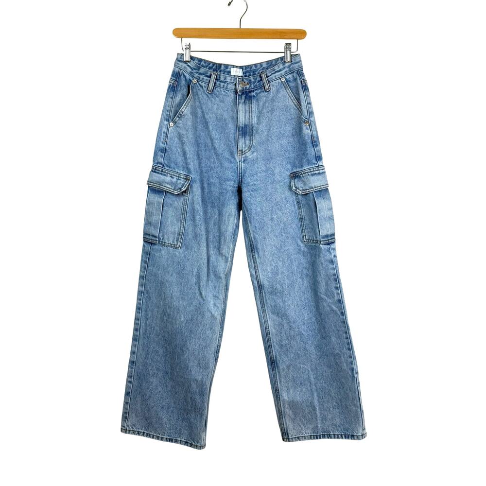 MESHKI Jagger Cargo Jeans Mid Rise Wide Leg Size S Light Wash Baggy